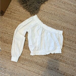 Free People White Ruffled asymmetrical top